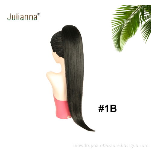 Julianna Drawstring Kinky Women Natural Curly Dark Brown Long Customize Clip Black Washable Synthetic Ponytail Hair Extensions